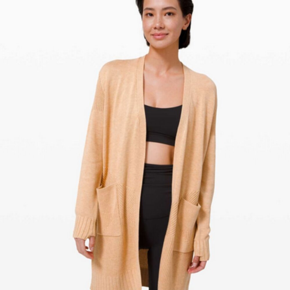 Lululemon Sincerely Yours Wrap Sweater Tan Camel Cashlu Cashmere Blend Cardigan